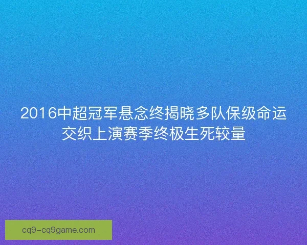 2016中超冠军悬念终揭晓多队保级命运交织上演赛季终极生死较量